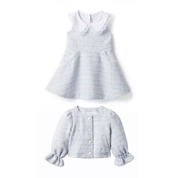 Janie And Jack 2pc Sky Blue Tweed Collared Dress Size 12-18 Months - Picture 2 of 12